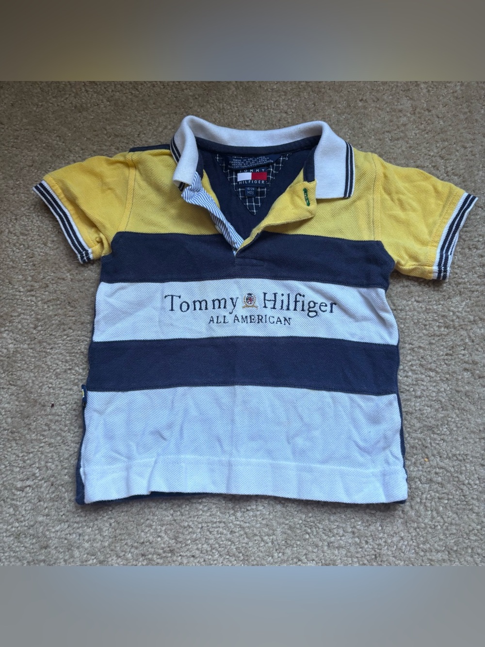 Vintage Tommy Hilfiger Baby Toddler Boys 24M Colorblock Polo Shirt Yellow Navy